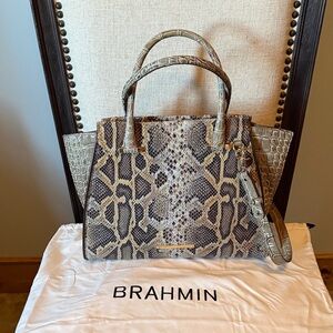 Brahmin Snake Print Satchel in Tan and Brown